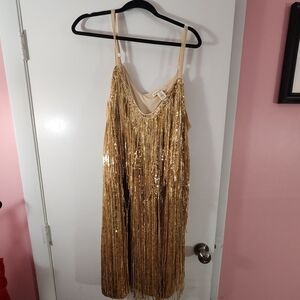 Gold Sequin Fringe Dress